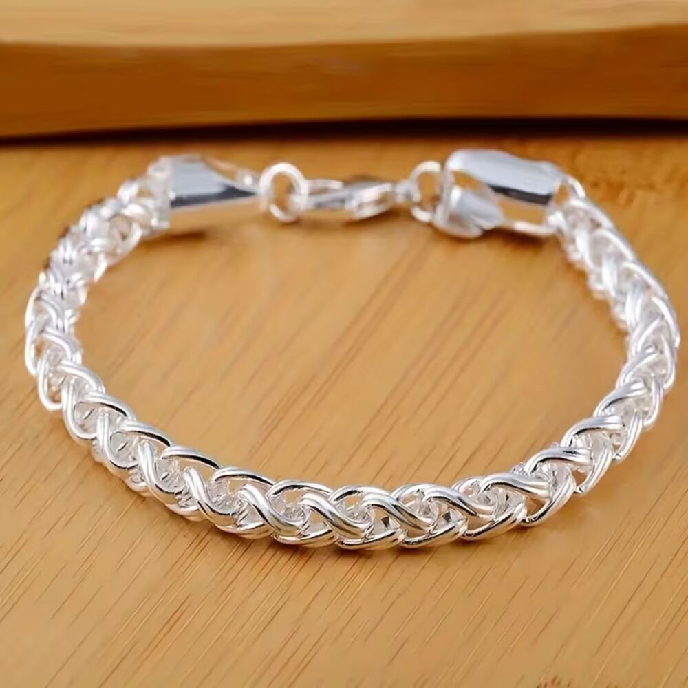 Twisted Rope 8" Chain Bracelet Silver Plated 6mm Wide Lobster Clasp Mens Womens